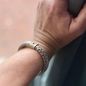 John Hardy Classic Icon 925 Sterling Silver & 18K Gold Woven Wheat Bracelet EUC
